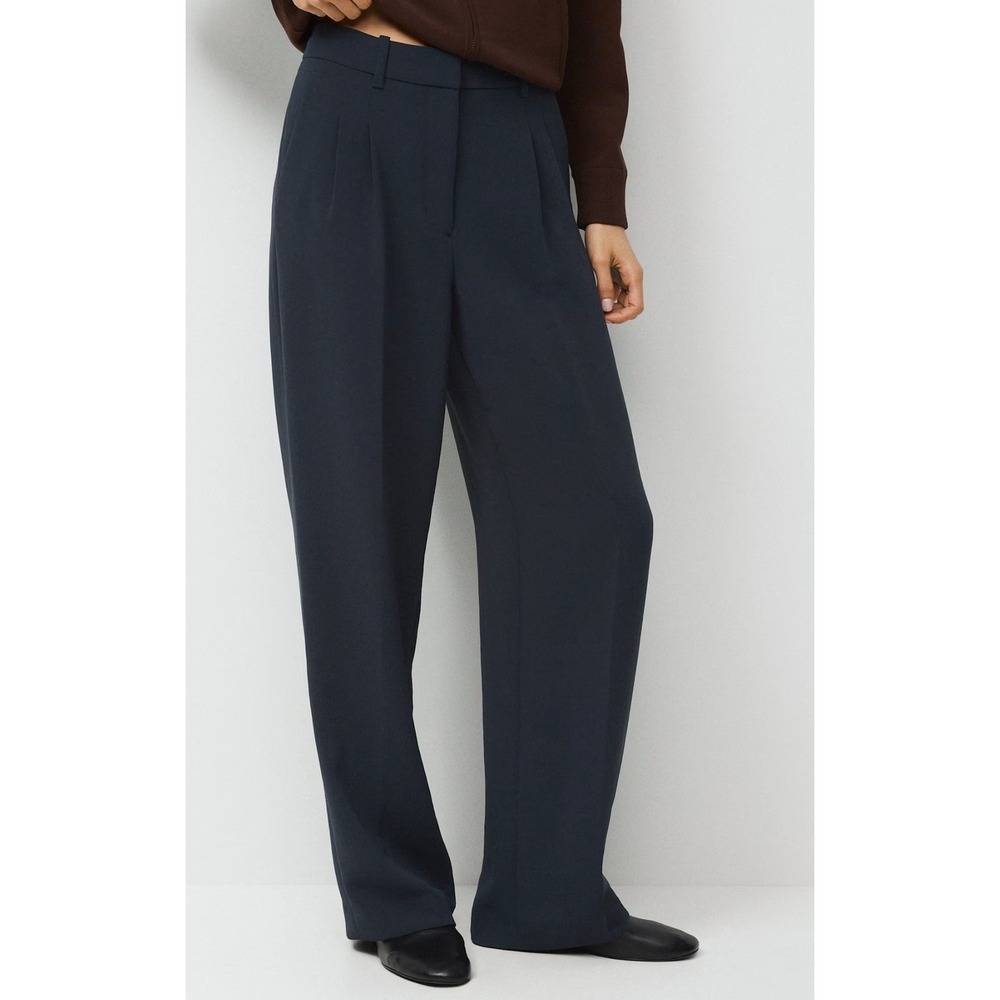 Aritzia Effortless Pant Women 8 Tall Navy Blue High Rise Wide Leg Crepette 95188